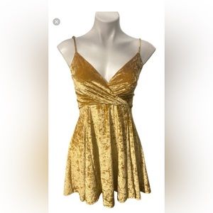 REVAMPED Women’s Camel Gold Velvet Mini Dress